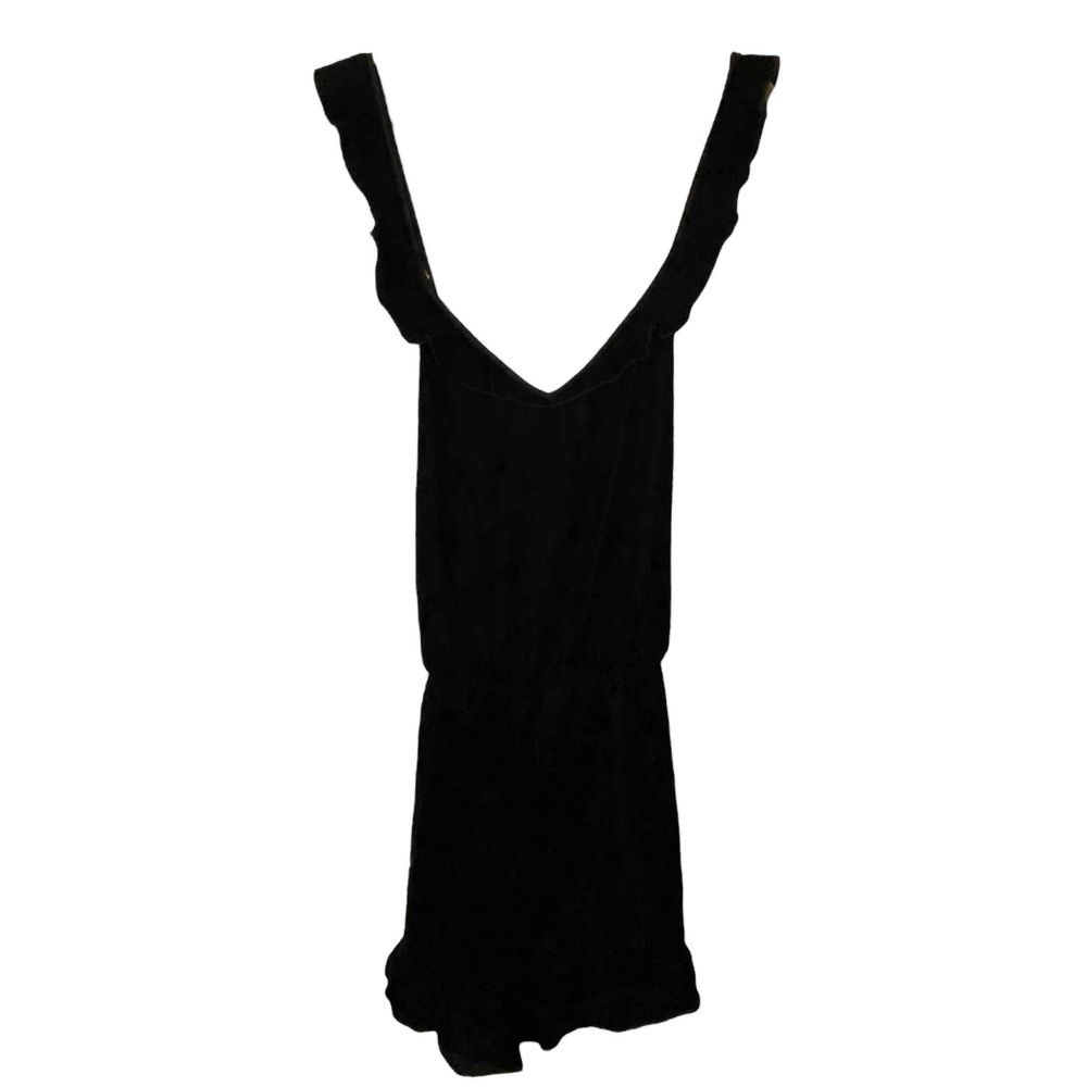 NWT Taylor Black One Piece Velvet Ruffle Trim Cross Back Romper Sz 12-Flawed